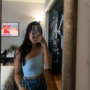 Princess polly light blue one shoulder crop top